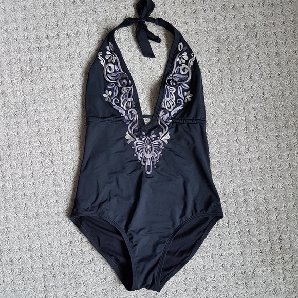 Laundry Embroidered Plunging Chest Bathing Suit - Picture 1 of 8